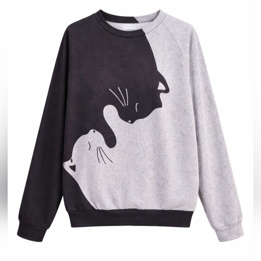 ZoLucky Black And Gray Cat Sweatshirt Womens  Size, M  Cat Lady